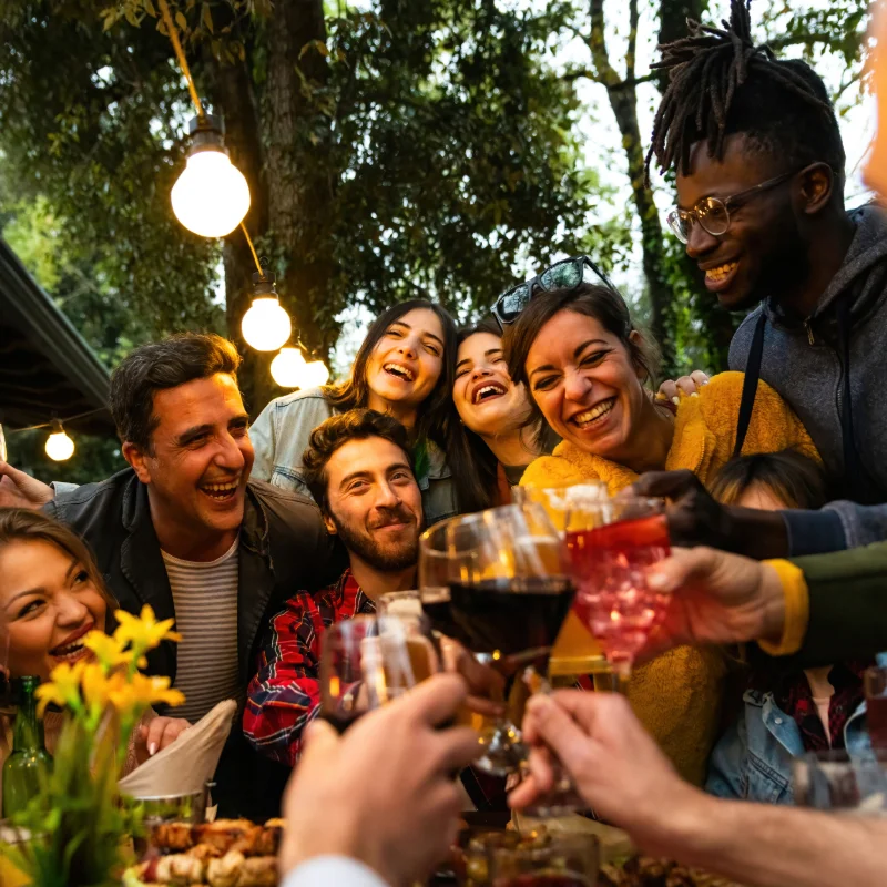 A group of college friends taking a group picture